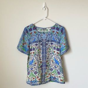 Sundance 100% Silk Floral and Peacock Print Tee
